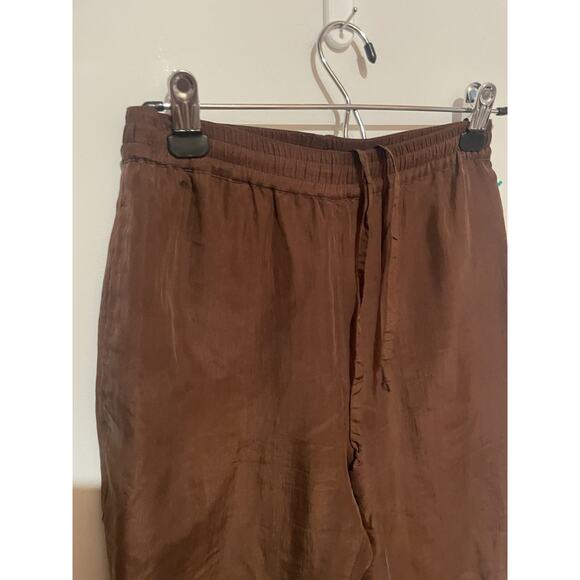 Mureli Vintage Chocolate Brown‎ size S 100% silk track pants casual - Picture 2 of 5